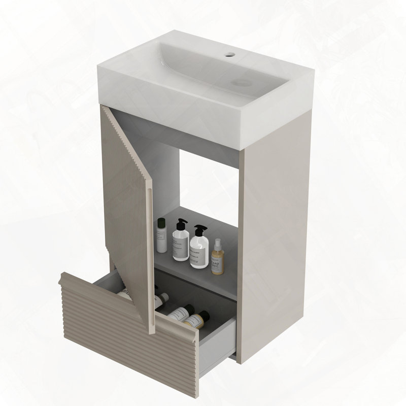 Meuble-lavabo autoportant avec lavabo en céramique, Gris