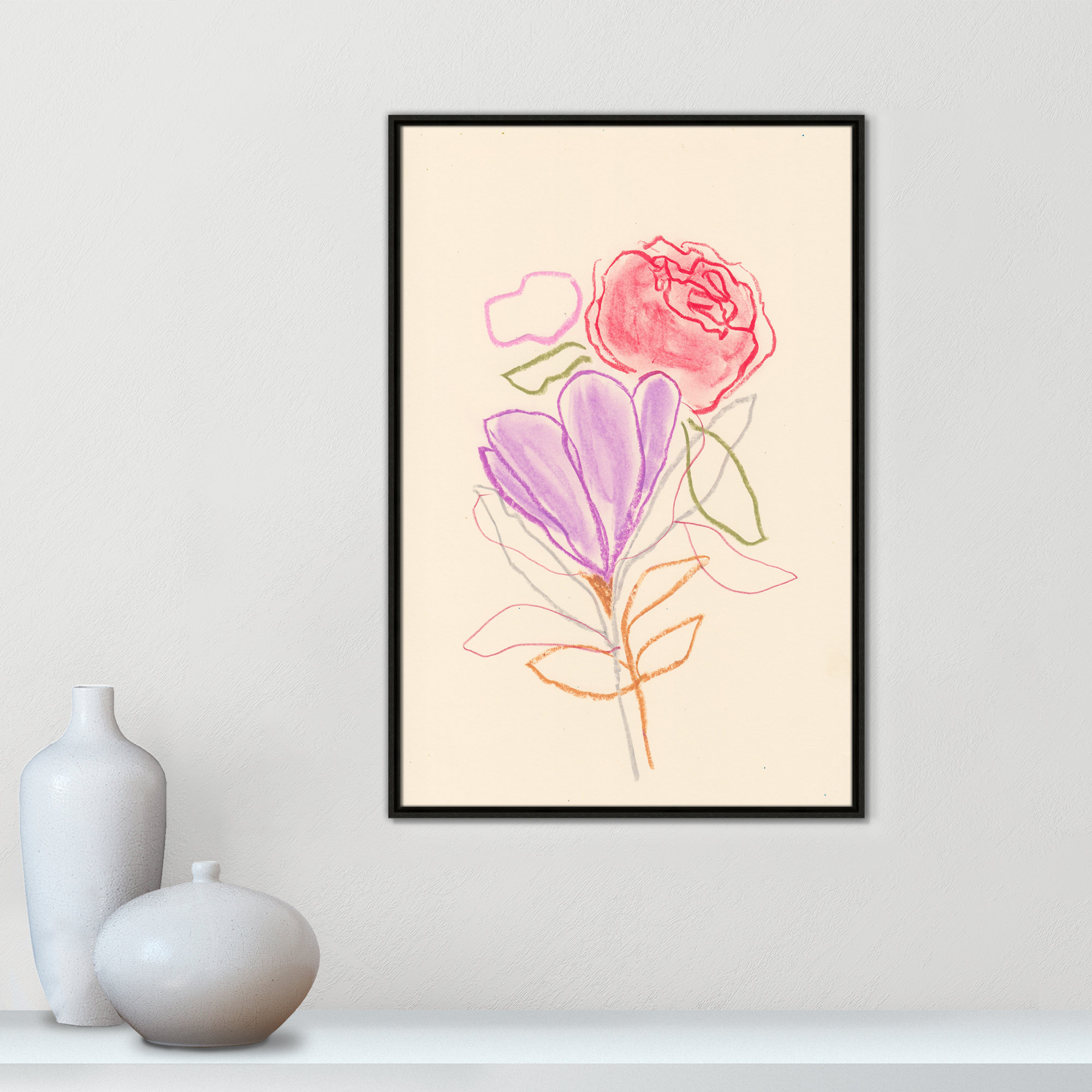 Simple Floral III Print by Bea Dina, No Mat, 37.5" H x 25.5" W x 2" D, Espresso Floater Framed Canvas