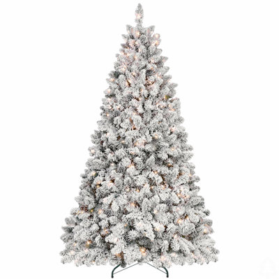 4.5FT Flocked Christmas Tree With 250 UL Lights And 24 Natural Pine Cones – Snowy PVC Tips, 498 Tips, Hinged Structure, Stable Metal Stand
