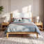 Lit plateforme moderne de style Mid-Century avec tête de lit tapissier, lattes en bois massif, aucun sommier requis, assemblage facile-129758911-129758905