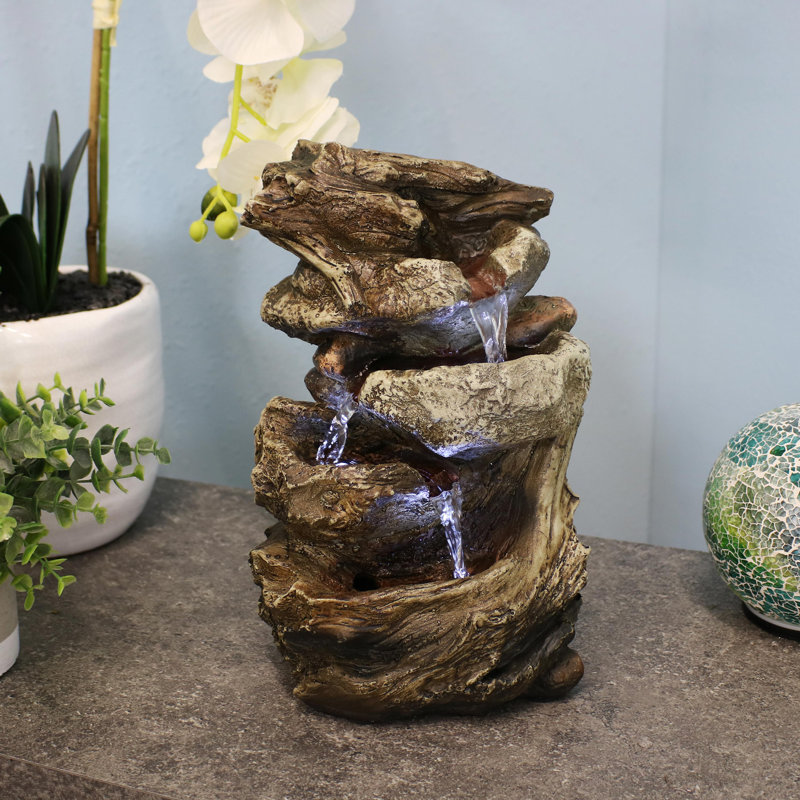  Rock and Log Tabletop Rustic Tabletop Fountain with LEDs