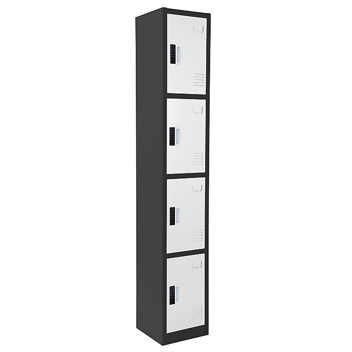 72" Black and White Steel 4-Tier Storage Locker with Digital Lock