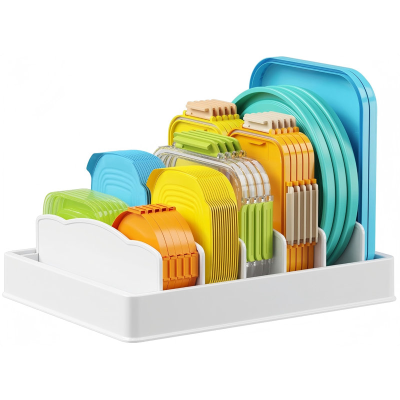 Organisateur d'armoire de cuisine pour couvercle Contanier, support de couvercle avec 6 diviseurs réglables et 7 sections pour les organisateurs de garde-manger et le rangement, organisation de tiroir à la maison