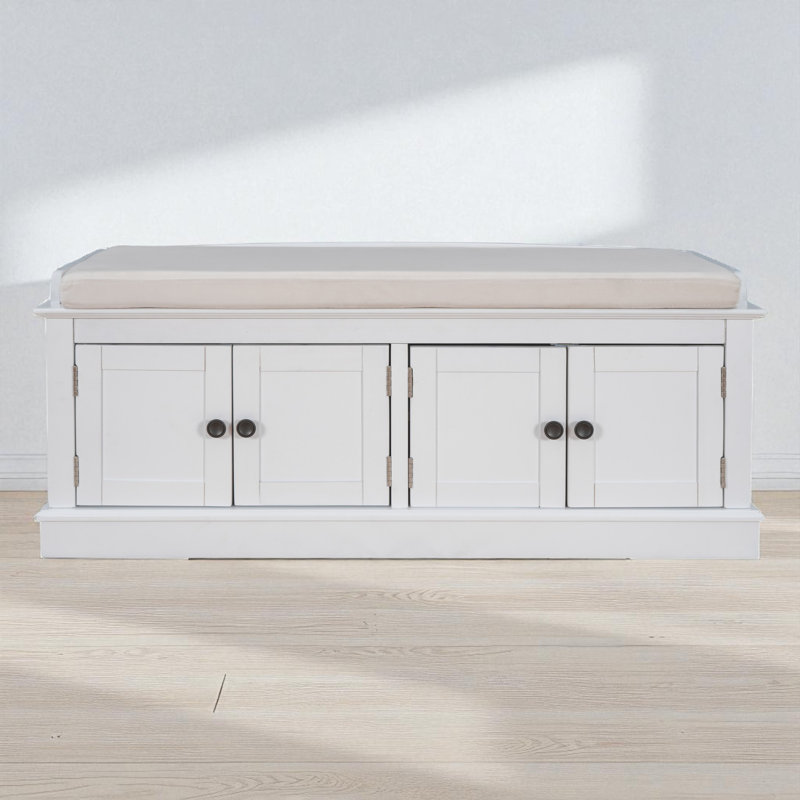 Upholstered Storage Bench, White