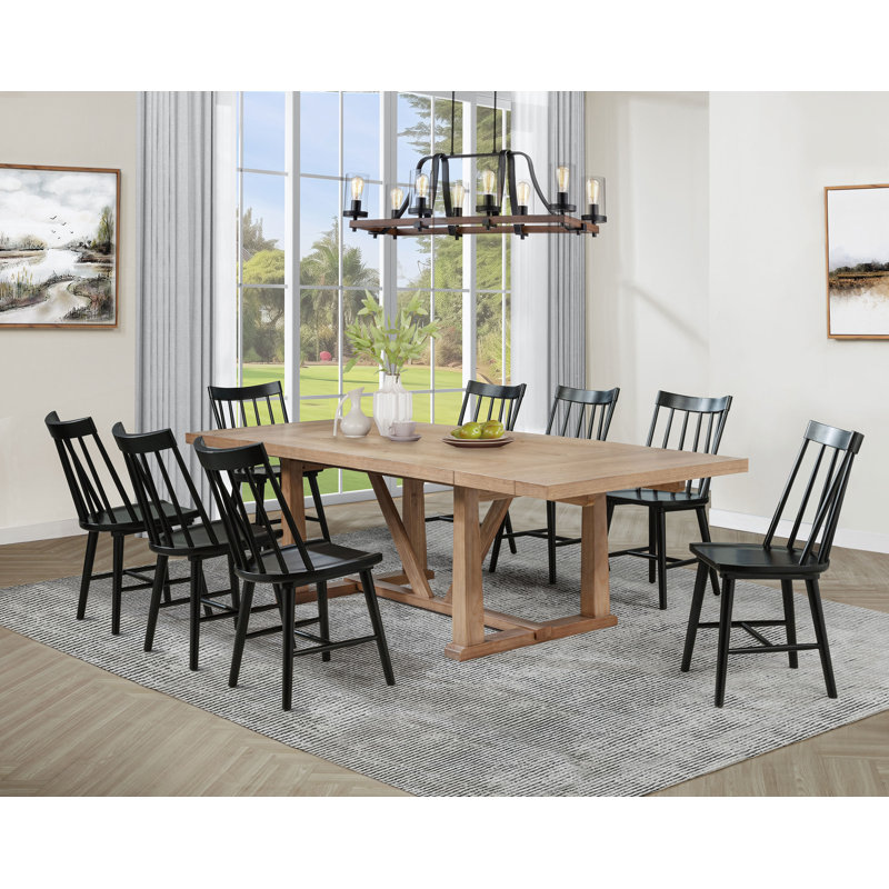 Burson 9-piece Extension Leaf Dining Set Brown and Black, 9 Pieces: Table, 8 Chairs, Black