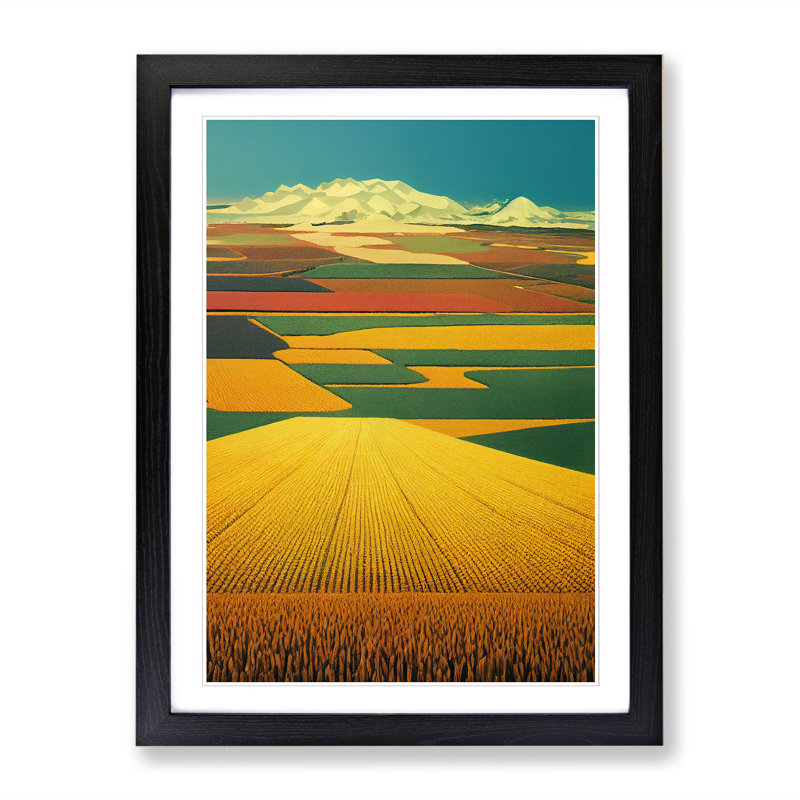 Wheat Field Landscape Art - Single Picture Frame Print, 64cm H x 46cm W x 2cm D, Walnut