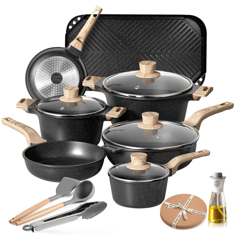 Batterie de cuisine antiadhésive 20 pièces Caannasweis, Noir