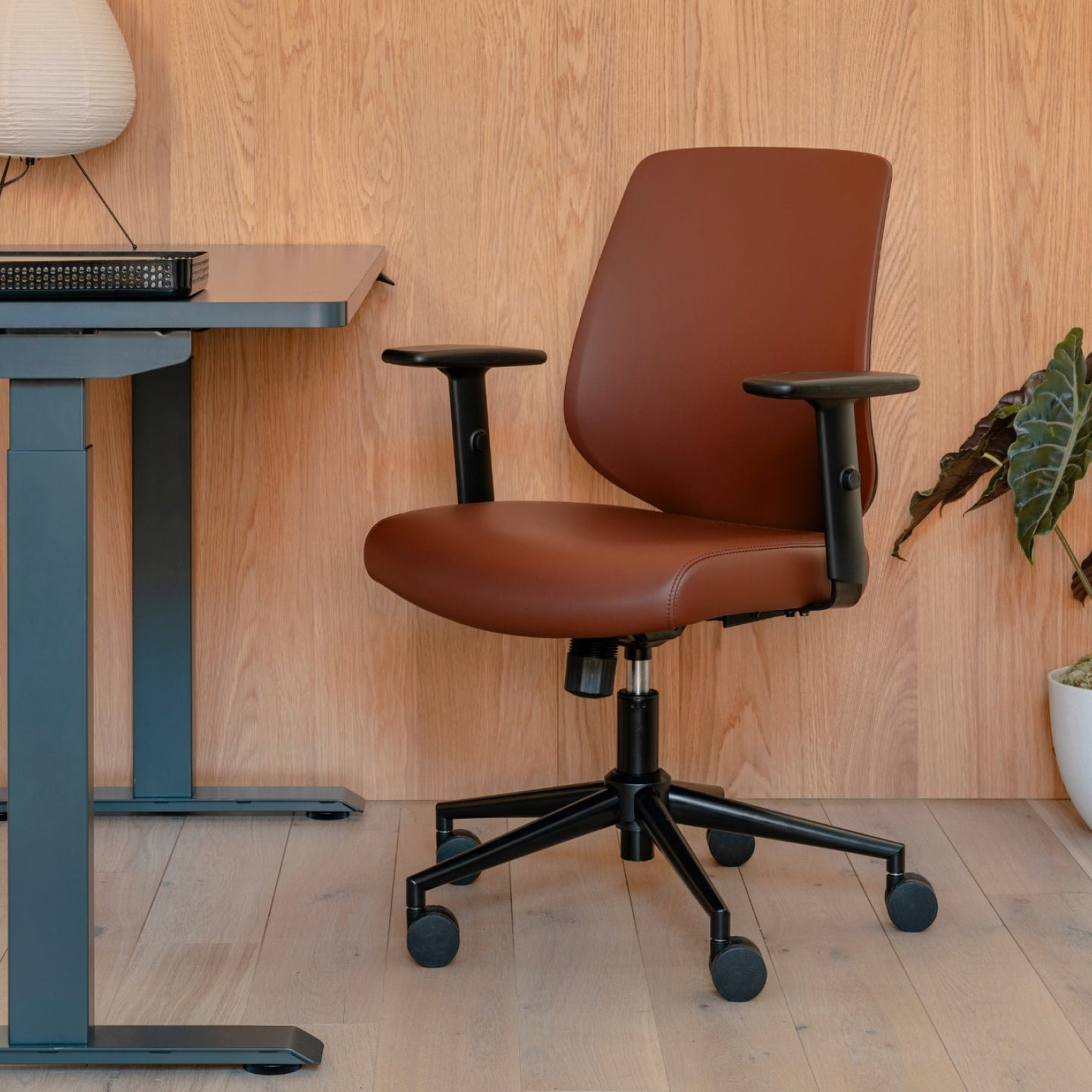 Office Chair with Lumbar Support, Mahogany, Black