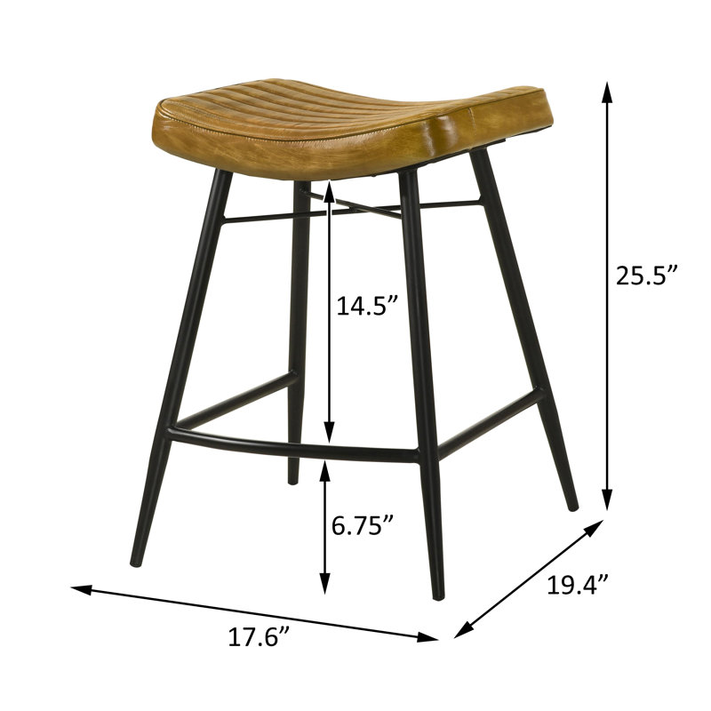 Tabouret de bar rembourré en cuir brun clair (ensemble de 2), Brun, 25.50'' 