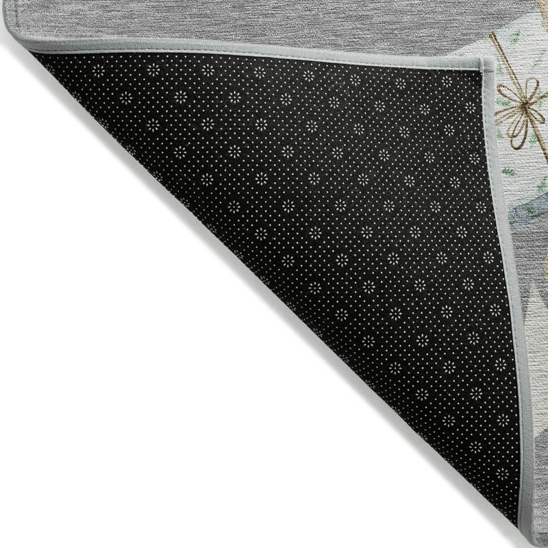 Tapis intérieur / extérieur gris lavable à la machine Xhevrie, Rond 8 pi