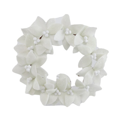 D9" Poinsettia Candle Ring,Wht