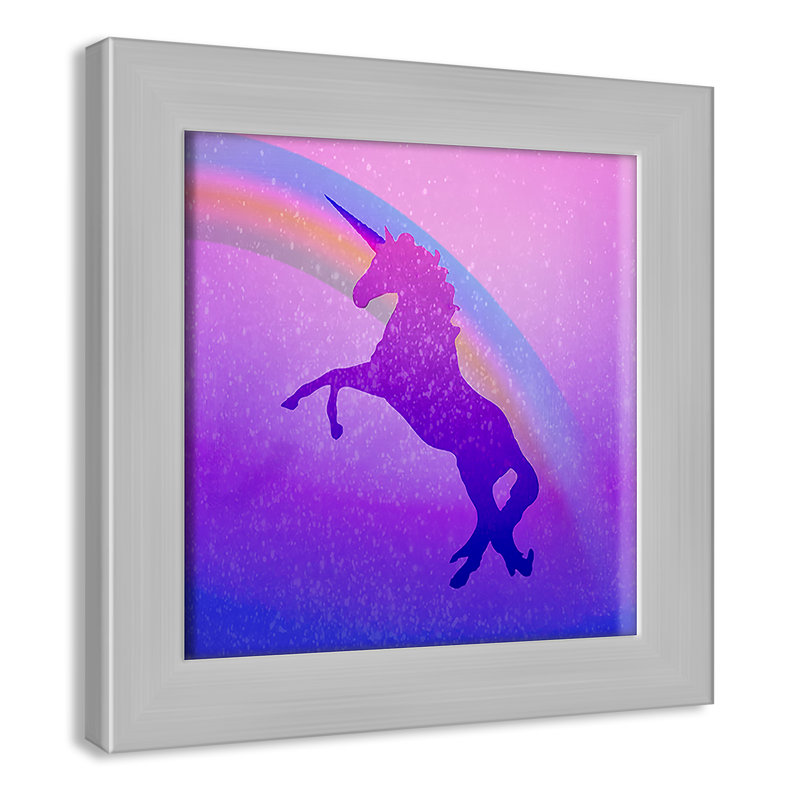 « licorne 2 », art encadré, H 10 po x l 10 po x P 0,63 po, Encadré plat argent