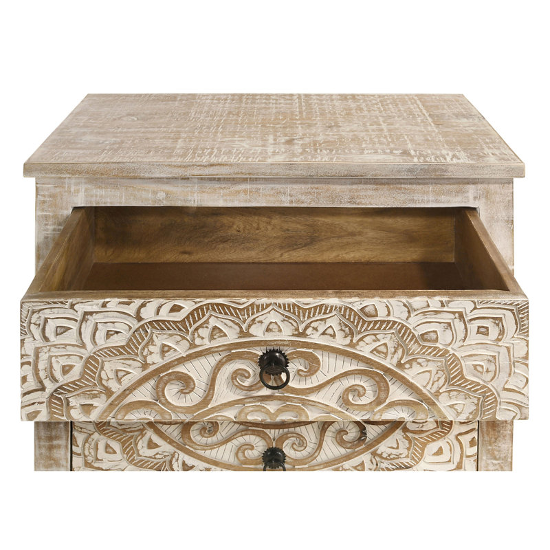 Commode mandala en bois patiné à 3 tiroirs Kenzie