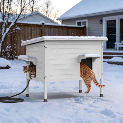 Cages pour chat d'extérieur en bois chauffées avec coussin chauffant