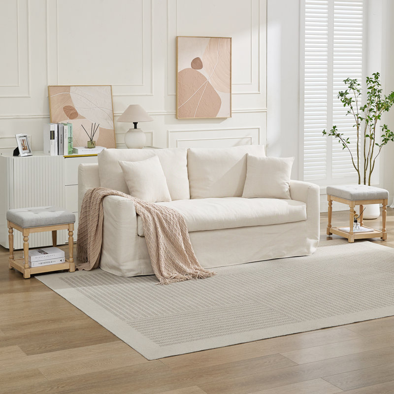 Table de bout en lin 2 pièces avec rangement Gladis, Gris