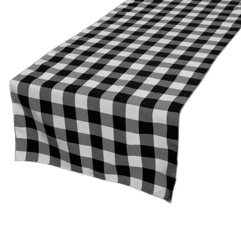 Gingham Checkered Print Table Runner, 144" Rectangle, Black