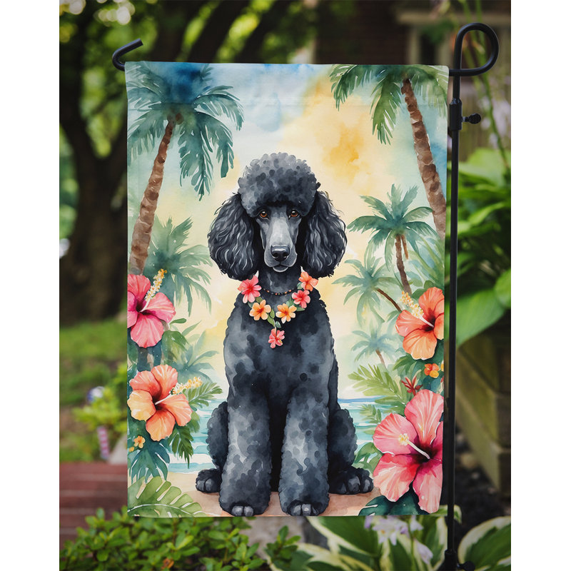 Black Poodle Luau Garden Flag