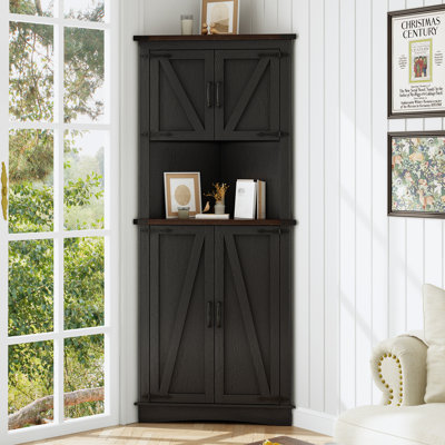 68" Corner Kitchen Pantry With 4 Doors And Adjustable Shelves