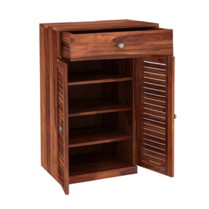 Armoire d'appoint en bois de sheesham avec tiroir et portes à persiennes Lucas