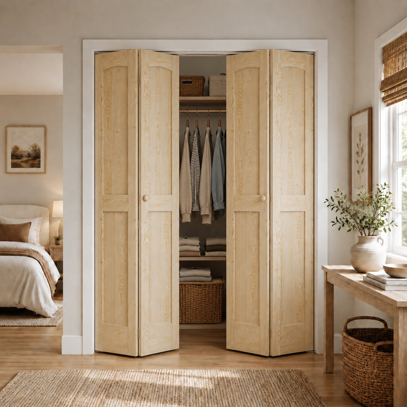 Double porte pliante 72 po x 80 po à double noyau blanc apprêté avec ensemble de quincaillerie d'installation, Pine