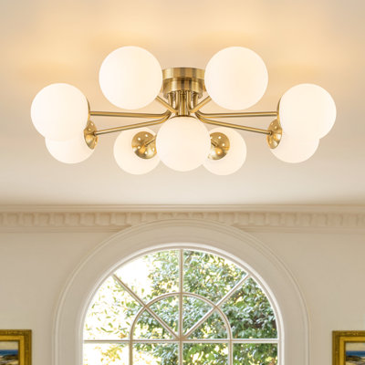 9 - Light Modern Frosted Glass Globe Sputnik Semi Ceiling Light
