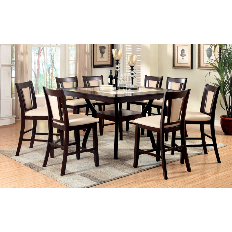 Gabaldon 9-Piece Counter Height Dining Table Set, Ivory, 9 Pieces: Table, 8 Chairs