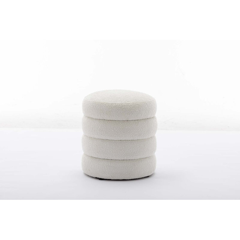 Hasset Round Footstool Ottoman, Soft  Round Ottoman, Footrest Stool, White Boucle