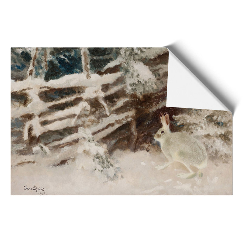 White Hare by Bruno Liljefors - Frameless Print, 21cm H x 30cm W x 0.1cm D