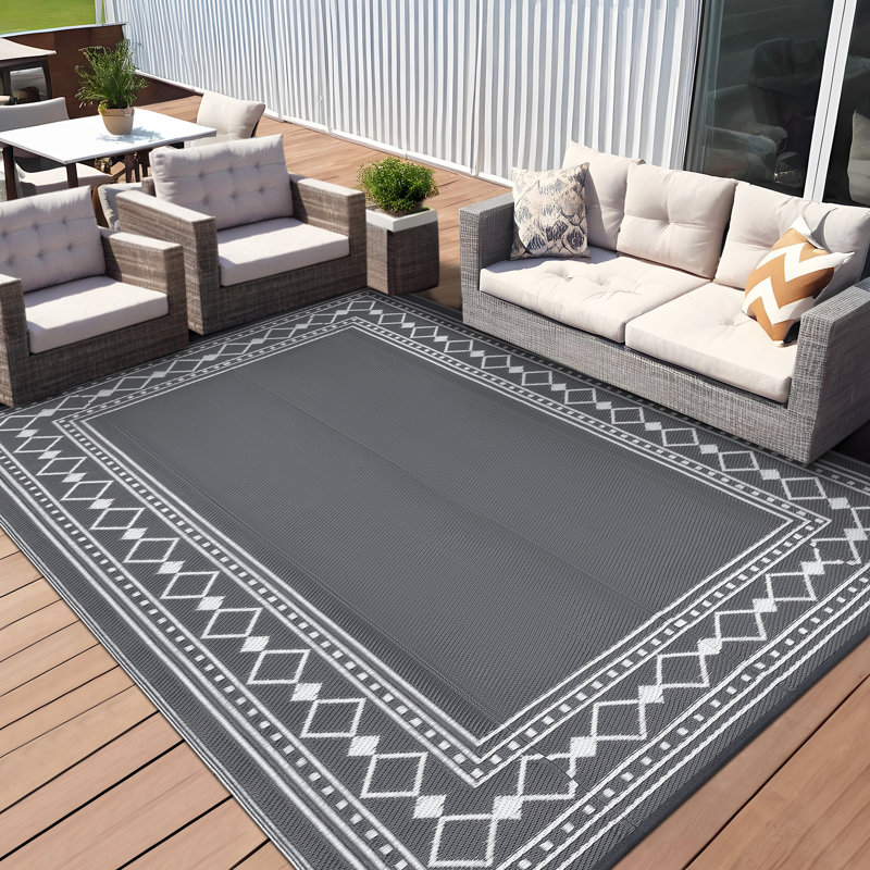 Tapis d'extérieur imperméable à l'eau, Grey, Rectangle 9 pi x 12 pi