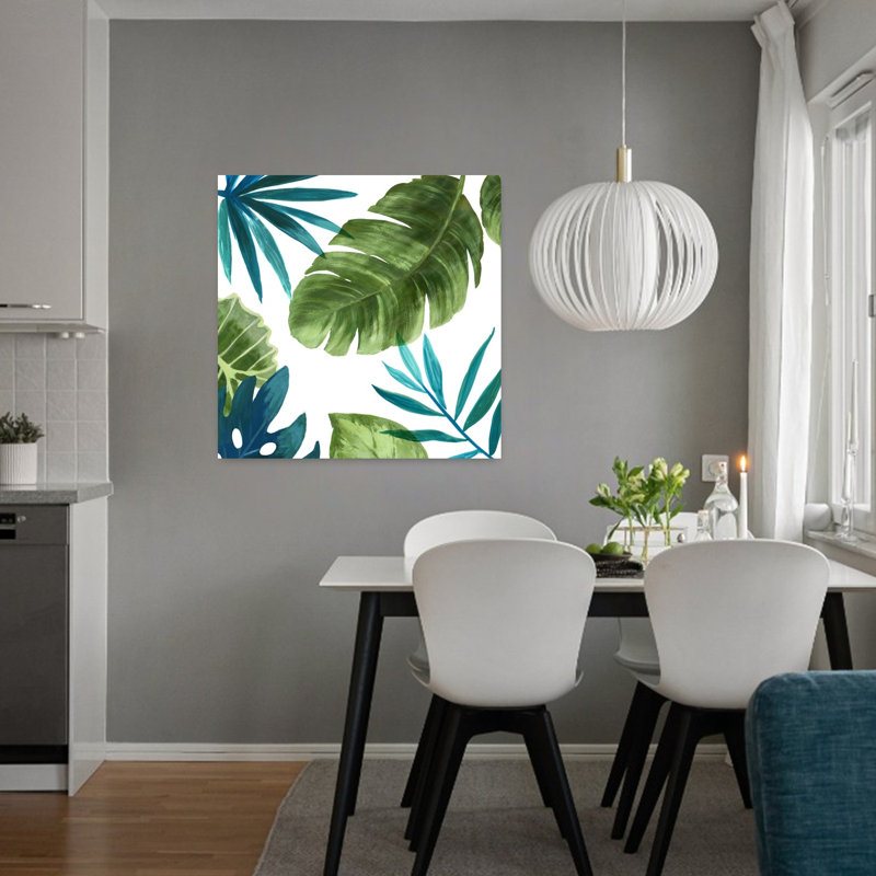 Feuilles tropicales II, art abstrait tropical vibrant, H 32 po x l 32 po