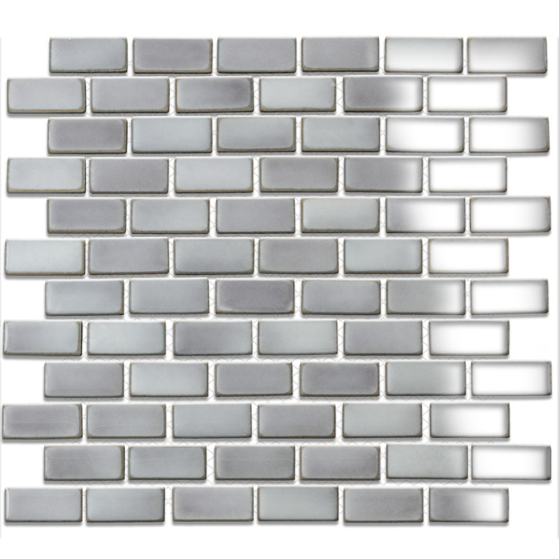 Hudson Subway White 11-3/4" x 12" Porcelain Mosaic Tile, Gray