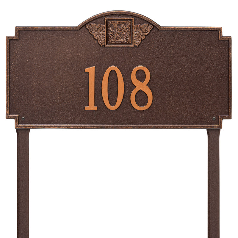 Plaque d'adresse monogramme à 1 ligne pour pelouse, Cuivre antique, Oui