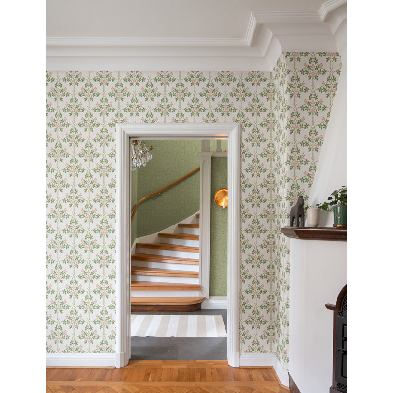 Blackberry Vine Trellis Wallpaper, Pink