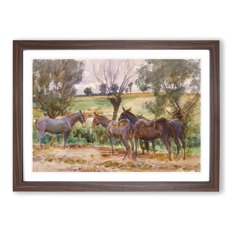 XX-A-1268X Mules and Donkeys by John Singer Sargent - Picture Frame Painting, Walnut Framed, 36cm H x 48cm W x 2cm D