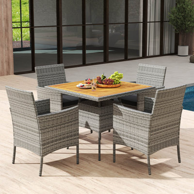 5 Pieces Pe Wicker Patio Dining Set With Cushions And 1.97" Umbrella Hole