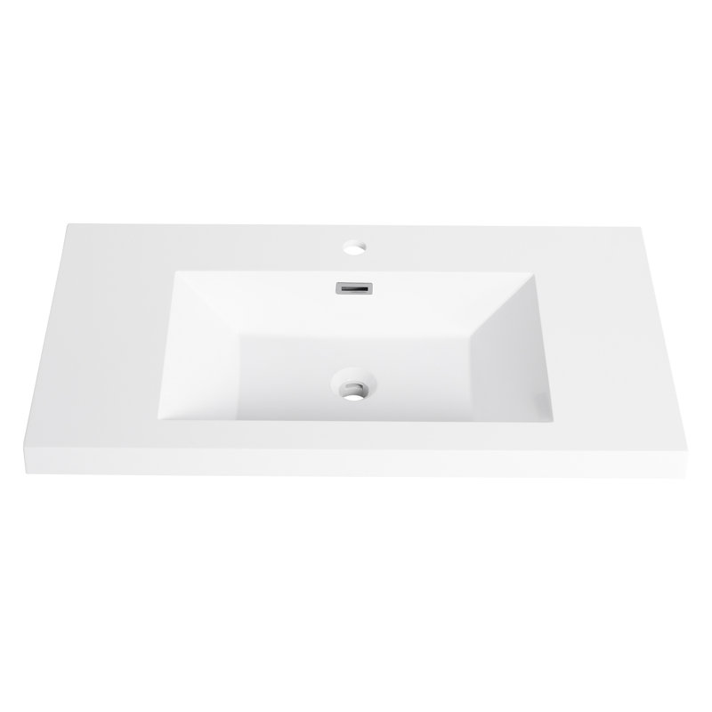 Lavabo de salle de bain 36 po en résine blanc brillant, P 35,02 po x l 20,29 po H 7,45 po, 31,86 lb, et lavabo blanc Classy Select, style contemporain