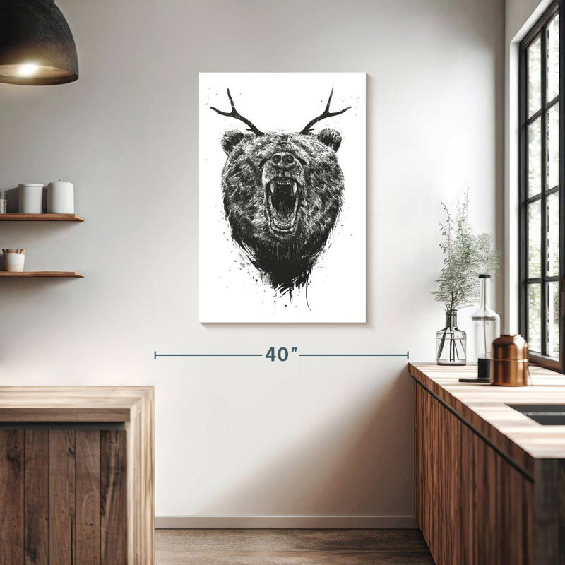Brampt Angry Bear With Antlers, 39" H x 26" W
