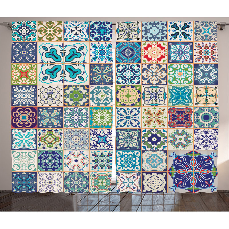 Moroccan Patchwork Semi-Sheer Rod Pocket Curtain Panels, 54" x 108"