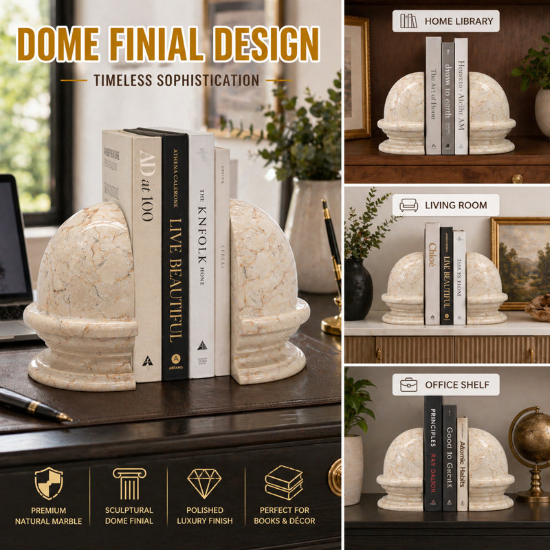 Set of 2 Natural Marble Dome-shaped bookends