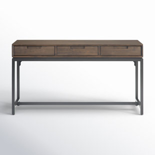 Banting 54"W Solid Wood Mid-Century Modern Sofa Table with 3 Drawers and Metal Base