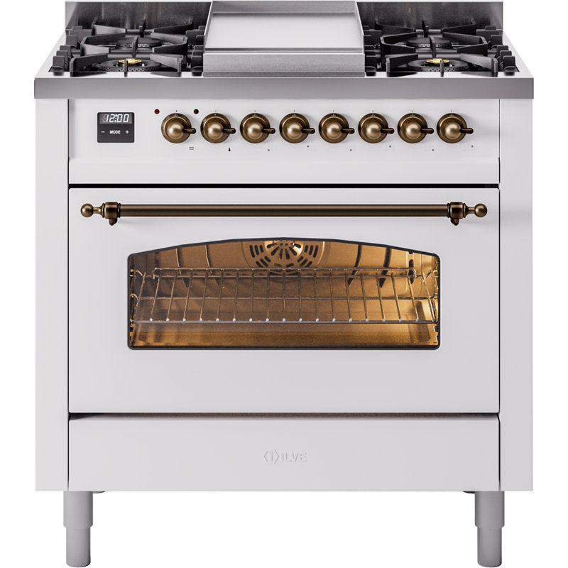 ILVE Nostalgie II 36 Dual Fuel Range, knobs, Stainless Steel/Copper, Liquid Propane