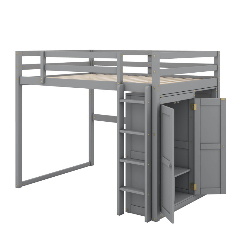 Lit mezzanine double avec tablettes et DEL, Gris