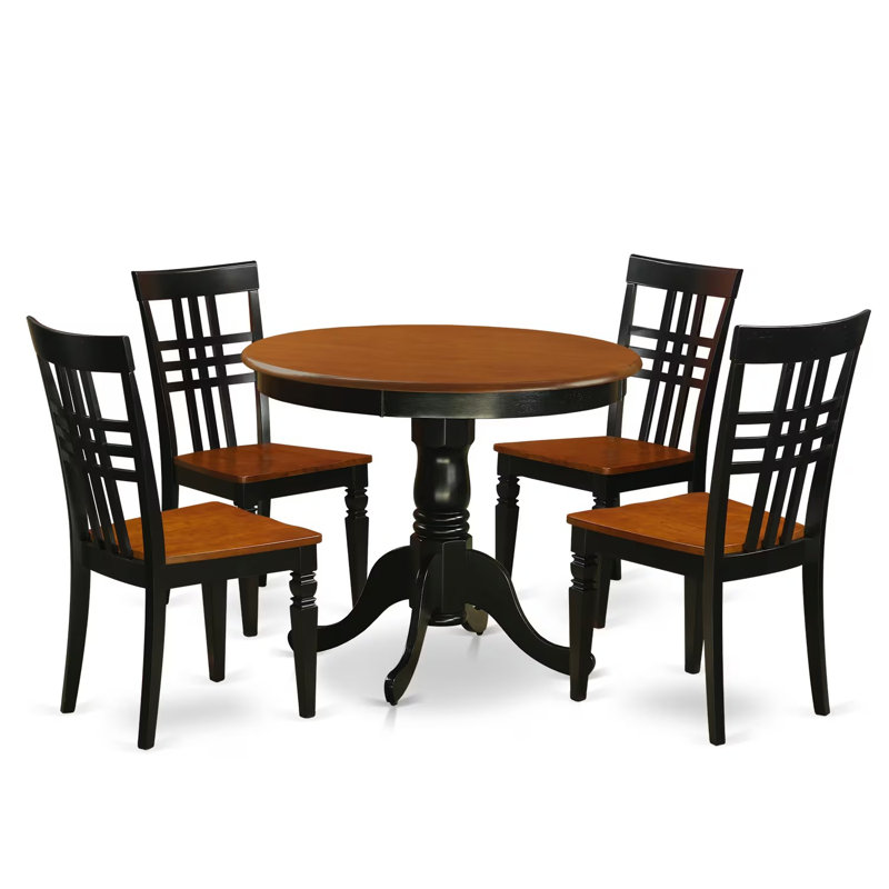 5 Piece Modern Dining Table Set Includes a Round Kitchen Table with Pedestal and 4 Kitchen Dining Chairs, 36x36 Inch, Black & Cherry