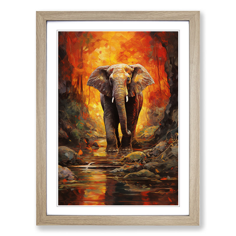 Elephant Expressionism - Framed Print, Oak, 46" H x 34" W x 2" D