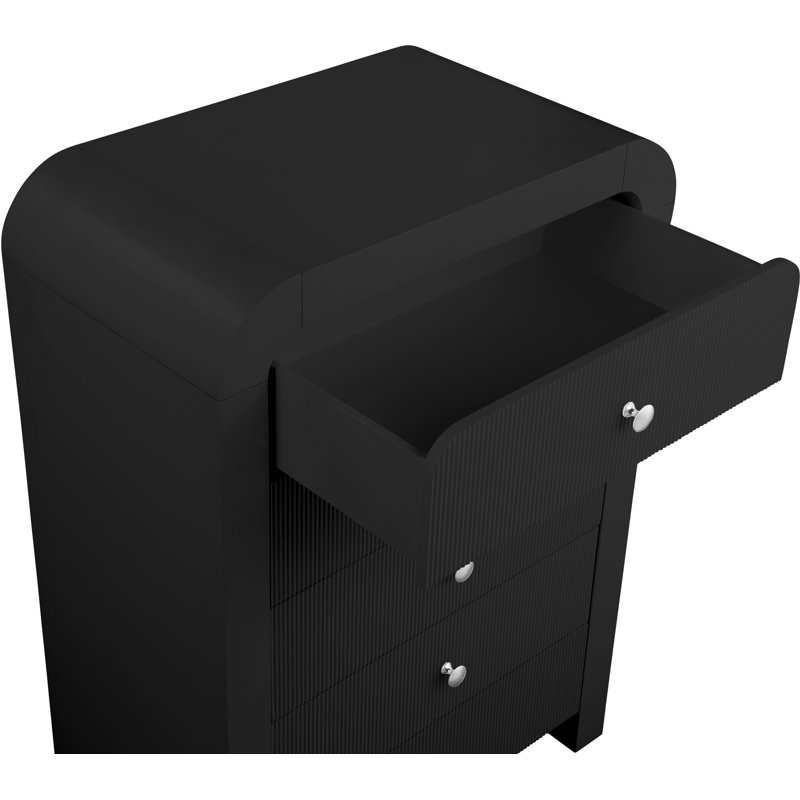 Alessondra 5 Drawer 34" W Fluted Chest, Black
