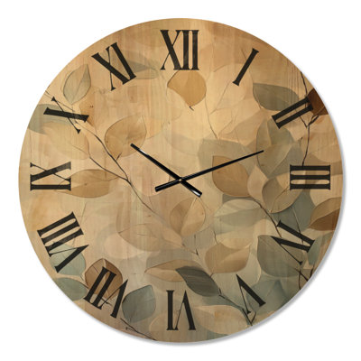 Whispering Leaves And Branches - Blue Botanical Round Solid Wood Wall Clock