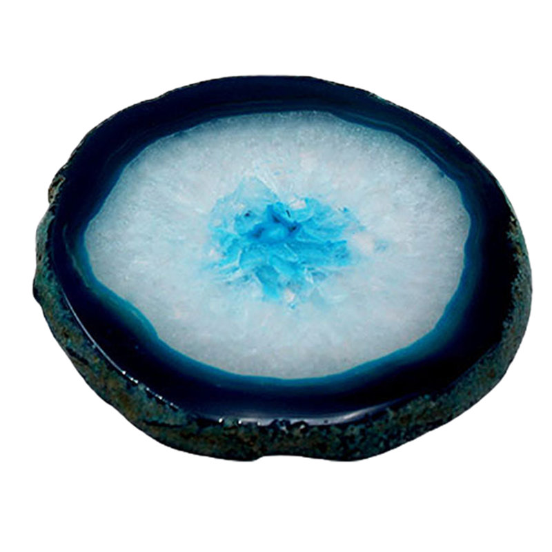 Décoration de bureau sous-verre en agate naturelle, Bleu
