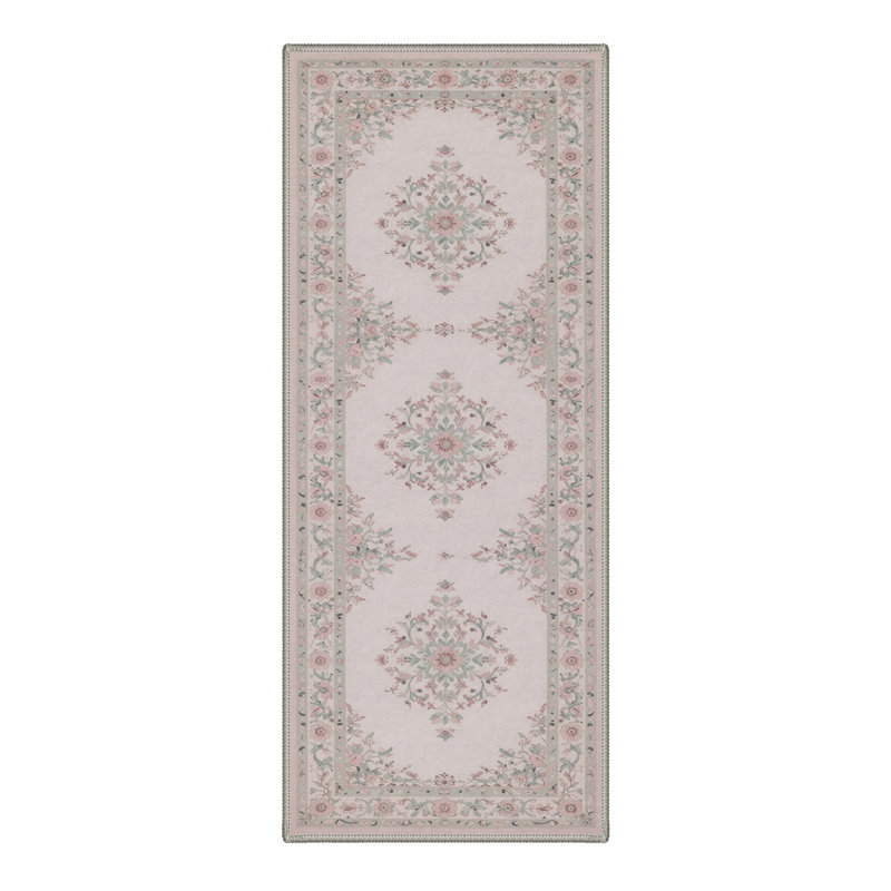 Veridian Floral Machine Washable Pink / Green Indoor Area Rug with Non-Slip Backing, Runner 2'3" x 6'
