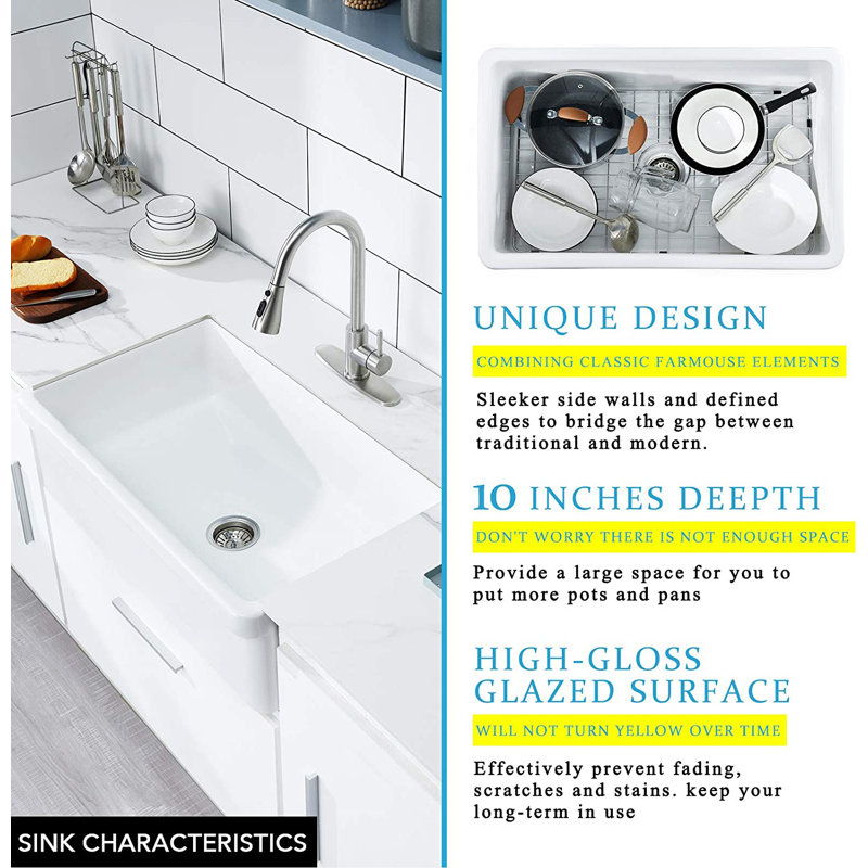 30'' L Single Bowl Ceramic Kitchen Sink