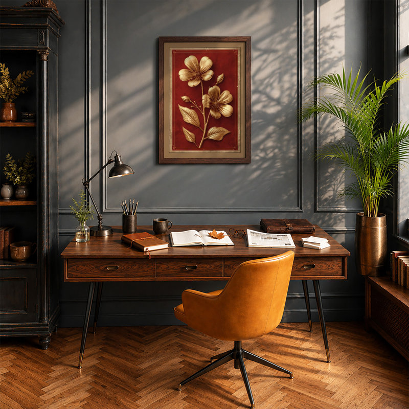 Golden Botanica Botanical - Framed Print, A2 - 59.4 x 42.0 cm, Walnut